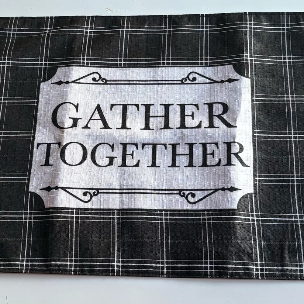 Black and White Plaid Gather Together Sign